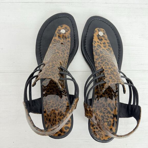 Donald Pliner Wedge Sandals Women Size 9.5 Leopard Print Thong Leather‎ - Picture 3 of 10